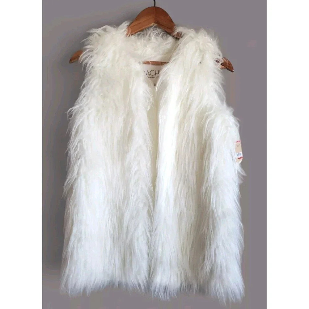 Rachel Roy Faux Fur Vest Size XS Winter White Lined Open NWT